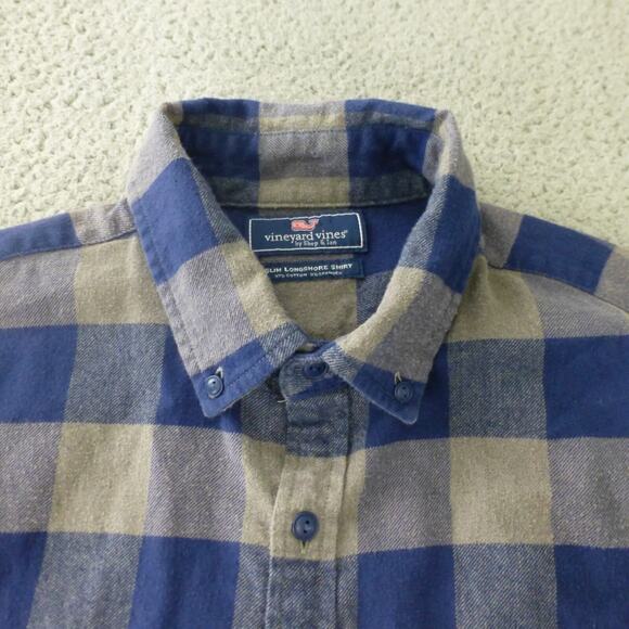 Vineyard Vines Shirt Mens Medium Slim Longshore Plaid Check Flannel Gray Blue - Picture 3 of 7